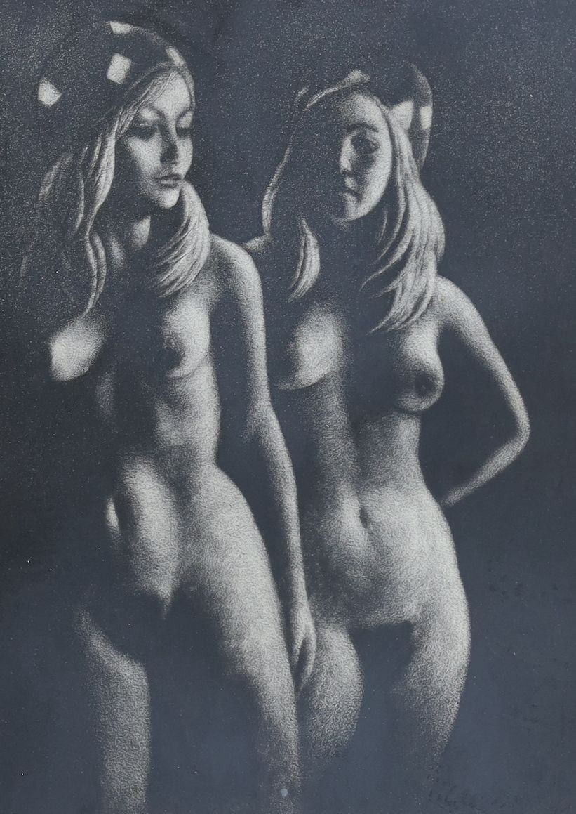 Francis Robert Kelly (1927-2012), two aquatints, 'Sisters' 13/50 and 'Night Wind' 2/50, 34 x 24cm and 45 x 30cm, with a colour print by Reza Samimi